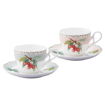 Orchard Garden Cup & Saucer Pair (for Coffee and Tea), 250cc, Microwave-Safe, Bone China, Set of 2, P97887/4911-12