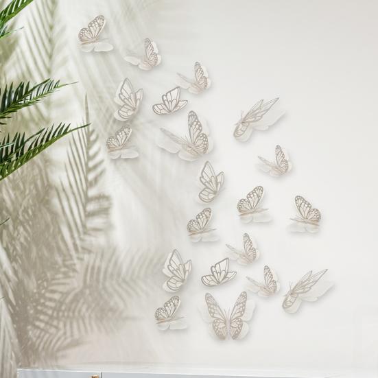 20 قطعة بجناح فراشة بطبقتين ديكور حائط لاصق ذاتي فراشات مجوفة ثلاثية الأبعاد لتزيين المنزل وغرفة النوم والكيك وحفلات استقبال المولود وحفلات أعياد الميلاد