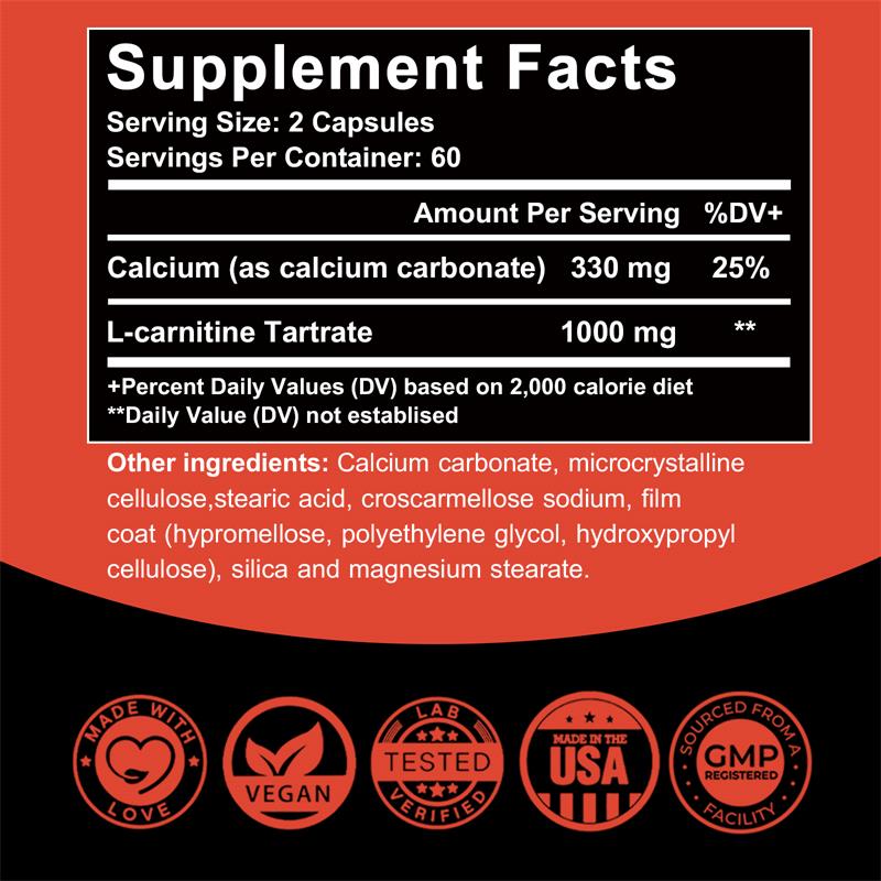 L-Carnitine Capsules 1330mg - Weight Loss, Fat Burning - L-carnitine Tartrate