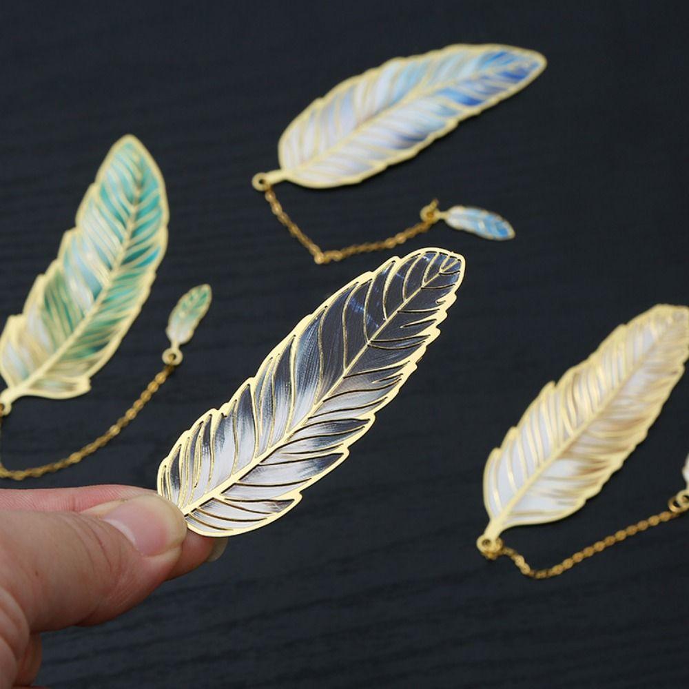 4Pcs Chinese Style Metal Feather Bookmark Vintage Decorative Bookmark Office Reading