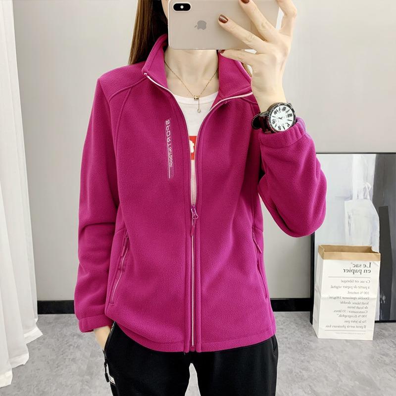 

Erkai autumn and winter fleece jacket solid color fleece thickened warm jacket liner stand-up collar windproof jacket 4XL рожевий червоний колір