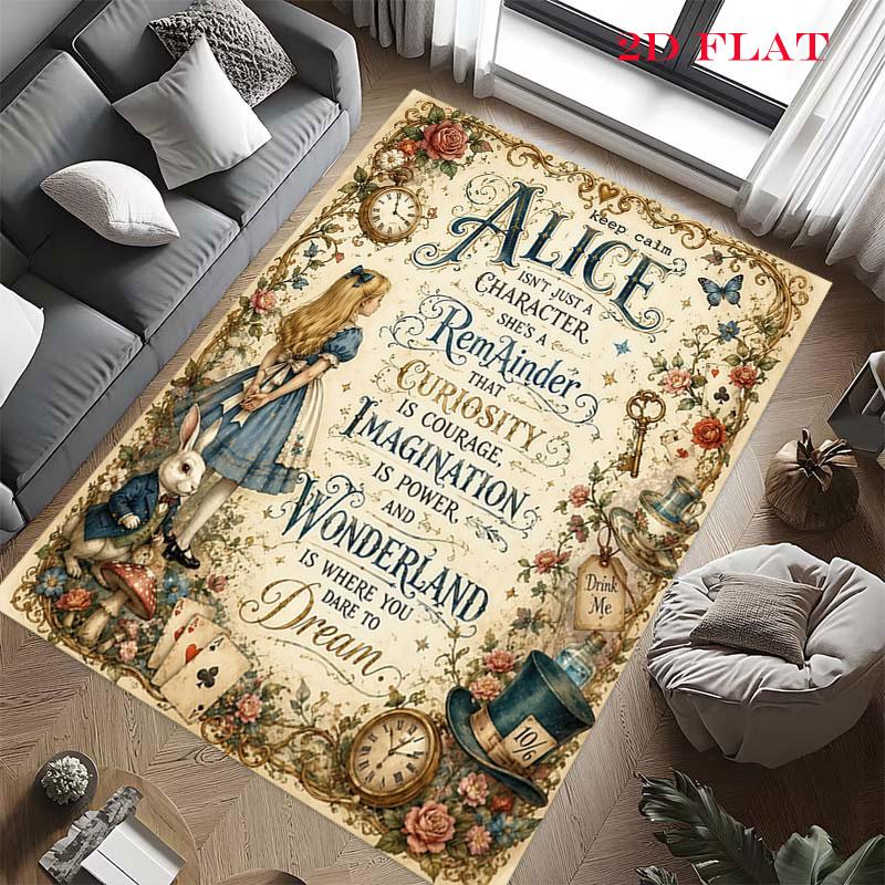 Alice Wonderland Tea Carpet Rug for Living Room Bedroom Home Sofa Decoration,Kids Play Nonslip Floor Mat