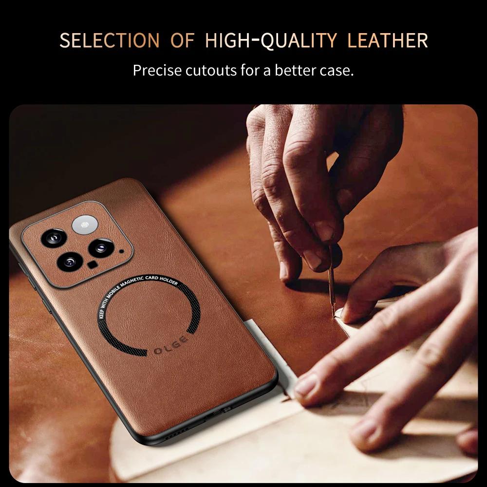 For Xiaomi 14 14 Pro Fine-Hole PU Cow Pattern Leather Outer Magnetic Ring Soft Edge Anti-Drop Phone Case