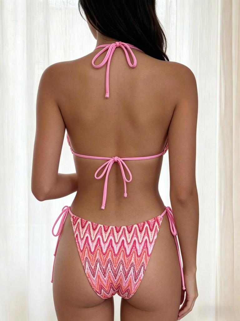 Costume da Bagno da Donna Bikini Set con Laccetti Laterali Schiena Scoperta Costumi da Bagno