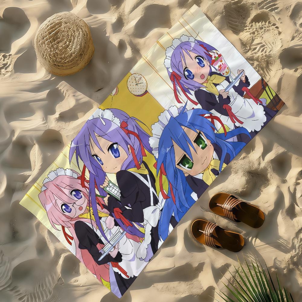 Anime Kawaii L-Lucky Star Cute Towel Soft Lightweight Anti-Sand Large Beach Towel Quick-Drying Bath Sports Family