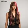 Synthetic Balayage Pink Brown Long Wavy Wig for Women with Bangs Party Cosplay Lolita Heat Resistant Fibre Hair Wigs
