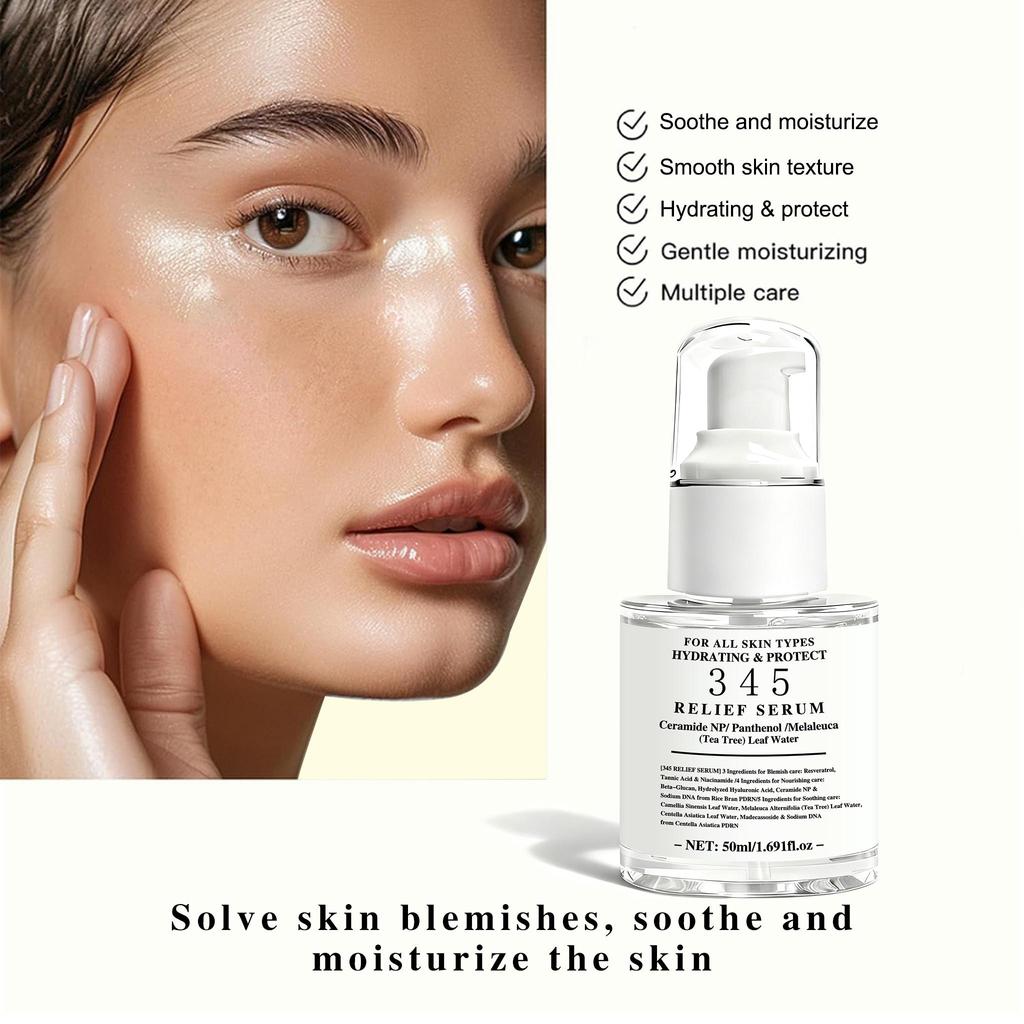 345 Relief Serum-Soothes And Improves Skin Texture-Suitable For Skin Prone To Acne-Improvement Uneven Skin Tone, Dullness-50ml