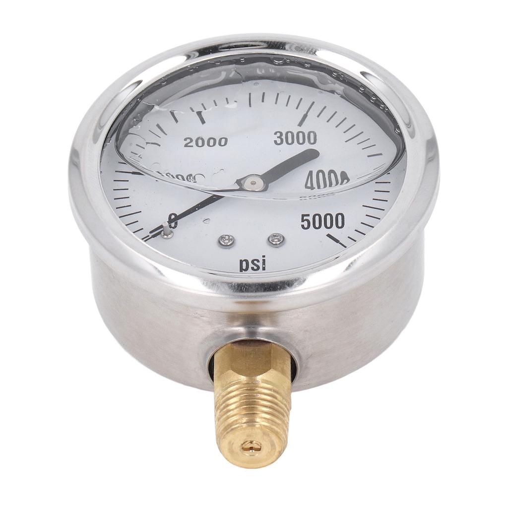 Hydraulic High Pressure Gauge Glycerin Liquid Filled 5000PSI 2.5in Dial 14in NPT Stainless Steel