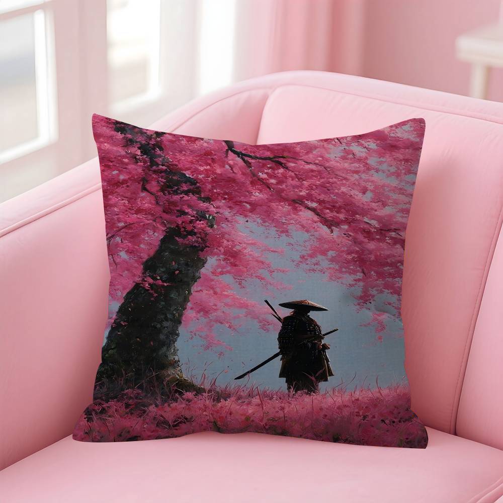 Landscape Samurai Geisha Bonsai Torii Gate Sakura Pillow Cover For Bedroom Room And Living Room Sofa Decorative Cushion Cover