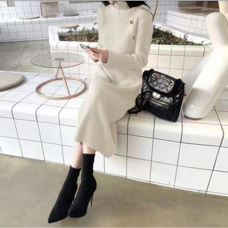 

Loose long sweater skirt over the knee women s autumn and winter new turtleneck knitted dress medium and long inner bottom skirt one size fits all