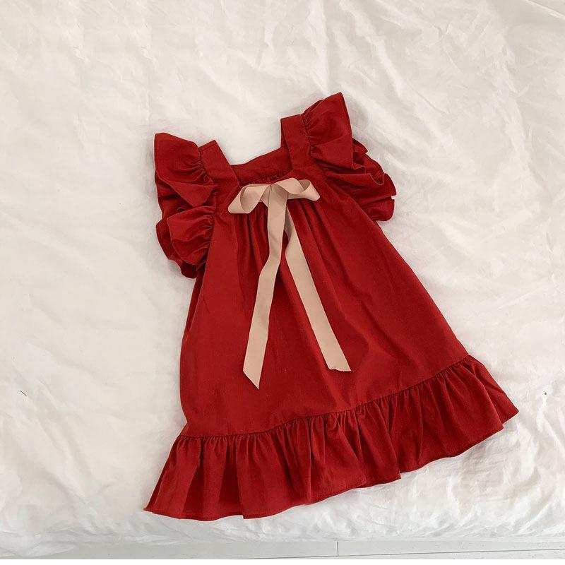 Girls Red Festive New Year Dress Summer Stylish Baby Sleeveless Party Gown