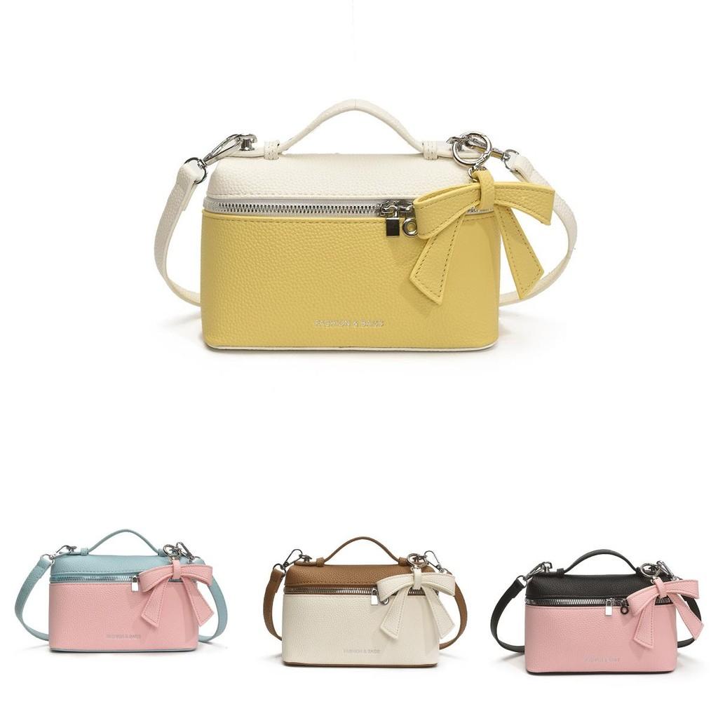 Bow Pendant Color Blocking Urban Women Travel Bags Square Handbag Zipper Holder