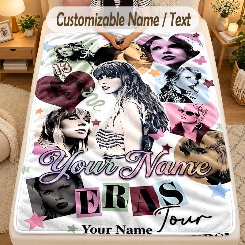 Flannel BlanketTaylor Swift Custom Name Text Personalized Soft Warm Throw Blanket Home Decor Gift