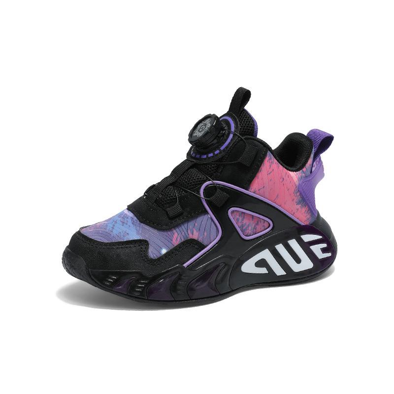 Children's rotating button sneakers 2025 autumn and winter new girls waterproof running shoes boys lightweight basketball shoes