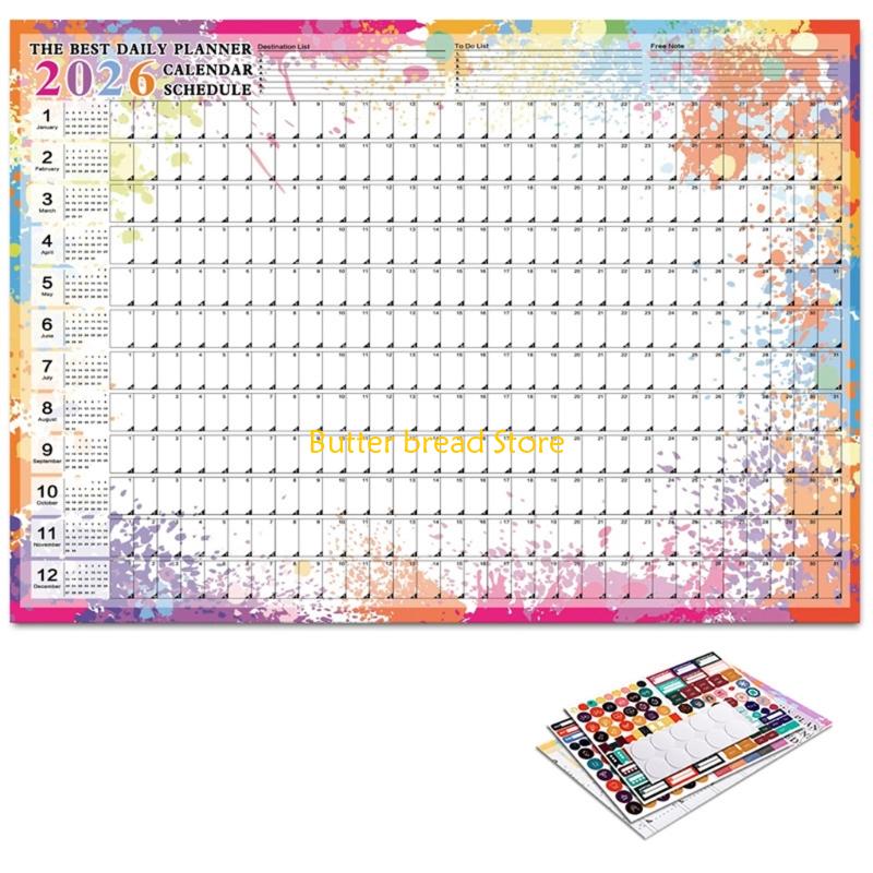 W89C 2026 Wall Calendar Planner 2026 Full Year to View Calendar Wall Yearly Planner Family Home Organiser for Daily Planning