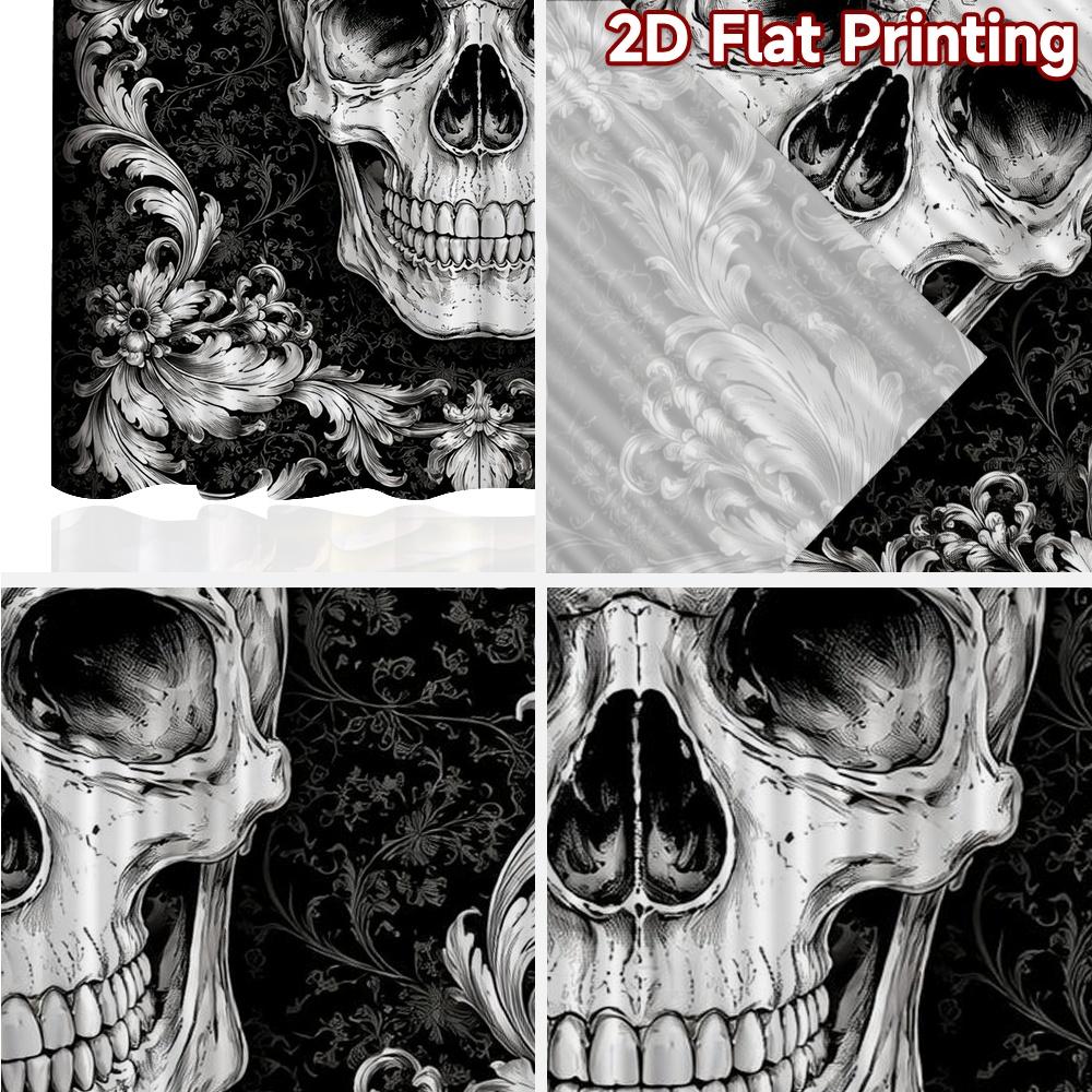 2D FLAT PRINTING 2pcs Curtains (Without Rod) Halloween Skull Floral Frame Modern Curtains Digital Printed 100% Polyester
