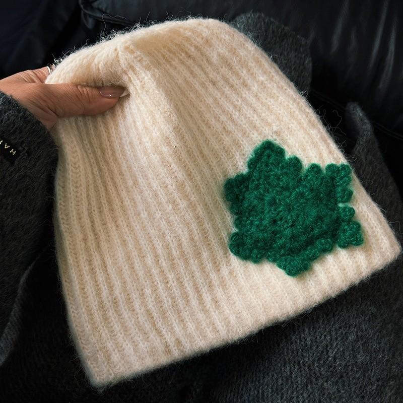 Woolen Snowflake Cap With Breathable Design For Cold Season Women