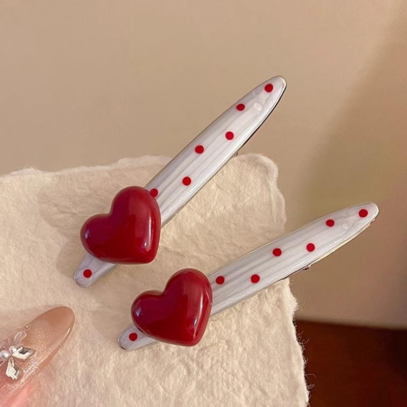 2Pcs Red Heart Cherry Dot Hair Clip for Women Sweet Irregular Water Droplets Side Clip Simple Y2K Hair Accessories