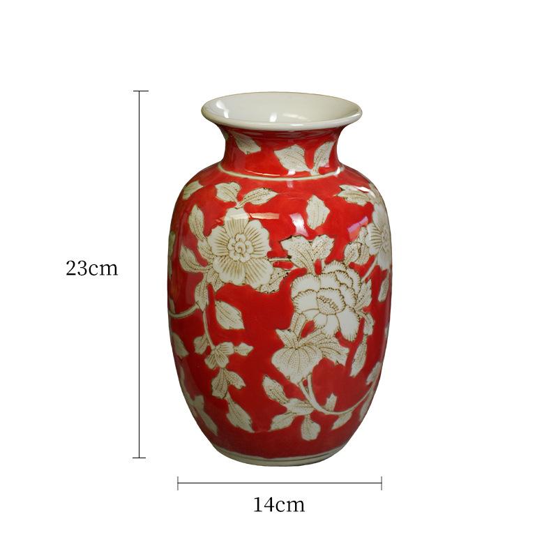 Red Luxury Jingdezhen Ceramic Flower Vase – New Chinese Style for Home, Hotel, or Model Room Decor.