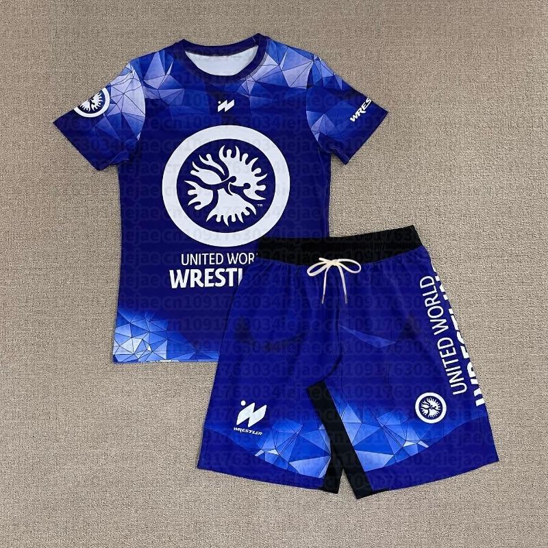 2026 Neues United World Wrestling Sportset für Herren Schwarz Weiß Grafisches Rash Guard & Shorts Schnelltrocknender MMA Trainingskampfanzug