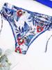 Printed Multicolor Drawstring Backless Swimsuit Beach Gathered Sexy Split Steel Bracket Hard Bag Bikini Set Girl