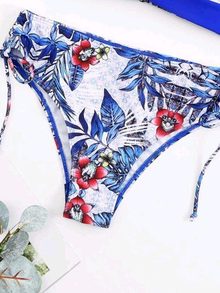Printed Multicolor Drawstring Backless Swimsuit Beach Gathered Sexy Split Steel Bracket Hard Bag Bikini Set Girl