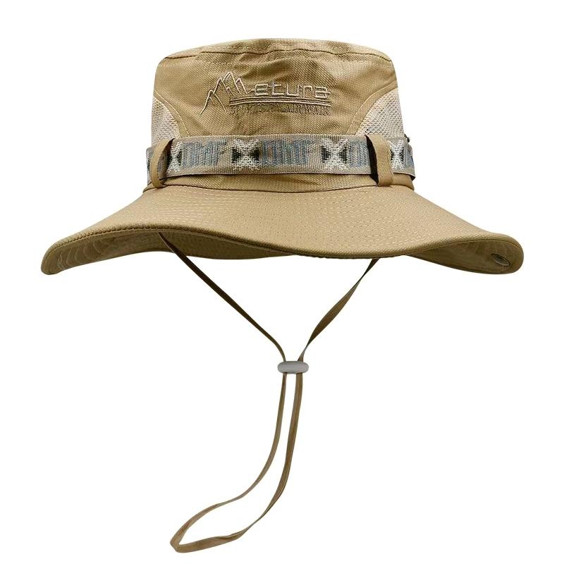 Summer Men Bucket Hat Outdoor Uv Protection Wide Brim Hiking Hat Mesh Fisherman Hat Beach Sunscreen Cap