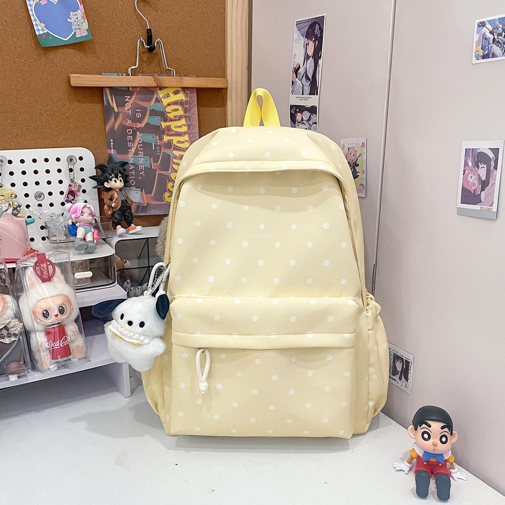 Schoolbag Japanese Fresh Polka Dot Backpack Female Nylon Waterproof Scratch-resistant Wear-resistant Schoolbag Large Capacity Junior High School
