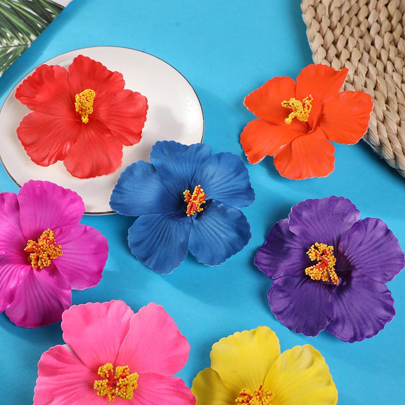 5Pcs 10CM Hawaiian Flower Hair Clip Summer Beach Birthday Party Decoration Wedding Gift Artificial Flower Girls Hair Accessories
