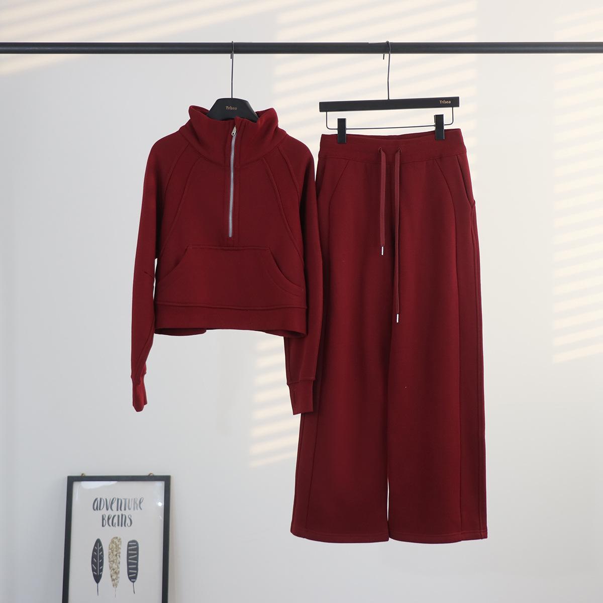 

In Stock: Women s Stand Collar Half Zip Sweatshirt Set - Autumn/Winter, Plus Velvet, Slimming Yoga Wear, Outdoor L (110-120 lbs)