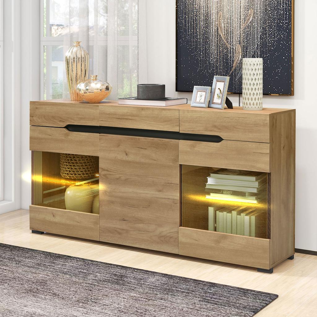 =306354355BAA LED Sideboard Cabinet Modern Living Room Furniture 3 Doors 3 Drawers Chest of Drawers with Lots of Storage Space for Your Living Area