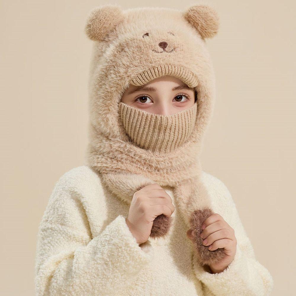 Elastic Kids Snow Beanie Trendy Kids Winter Scarf Versatile Plush Mask Hat  Outdoor