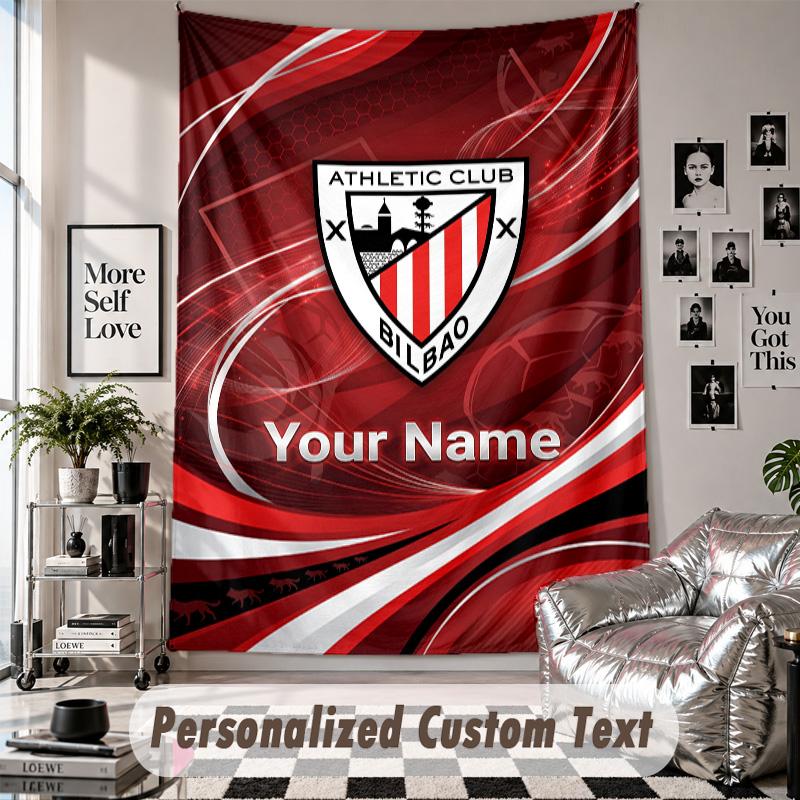 Custom Tapestry Wall Hanging, Athletic Bilbao FC Personalized Name Text Home Wall Decor