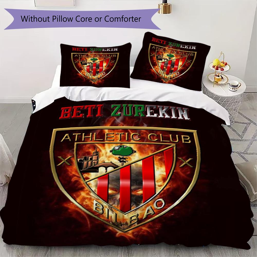 Athletic Club de Bilbao Ensemble de couette à motif Housse de couette Taie d'oreiller Décoration de maison Cadeau d'anniversaire (1 * housse de couette + 2 * taie d'oreiller sans garnissage)