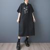 Short Sleeve Plus Size Denim Vintage Embroidery New In Dresses for Women Casual Loose Long Summer Dress