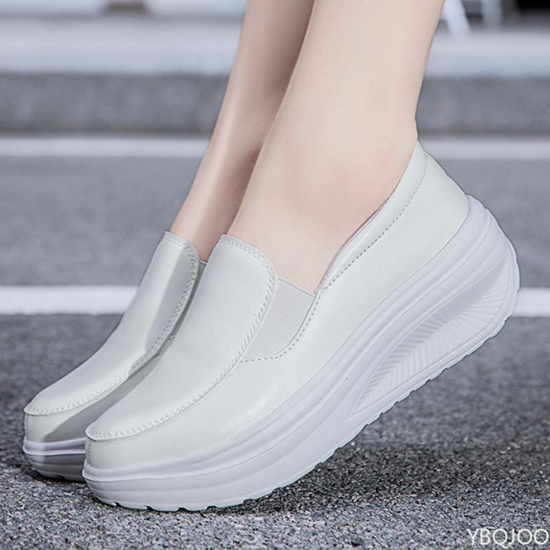 Spring Autumn New White Women'S Sports Shoes With Thick Sole Increased Height  Simple Comfortable Versatile Single Shoe