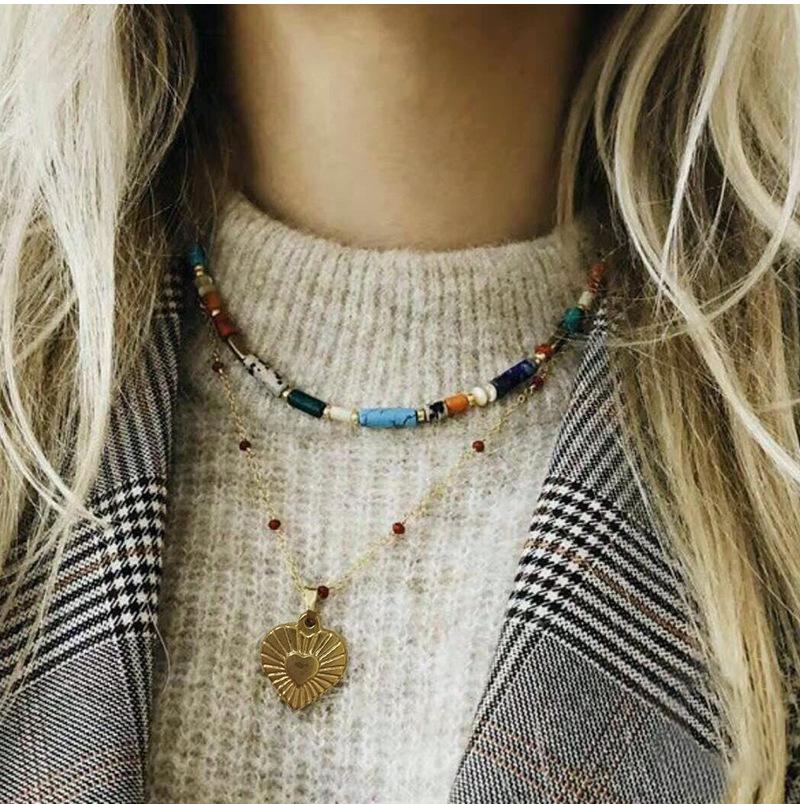 Handmade Beaded Necklace Versatile Women's Colorful Agate Multiple Layered Collar Chains