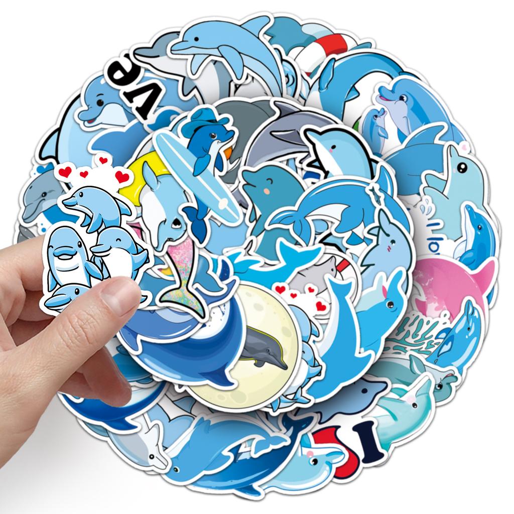 50 Dolphin Doodle Marine Life Children's Rewards DIY Skateboard Mobile Case Suitcase Stickers Waterproof