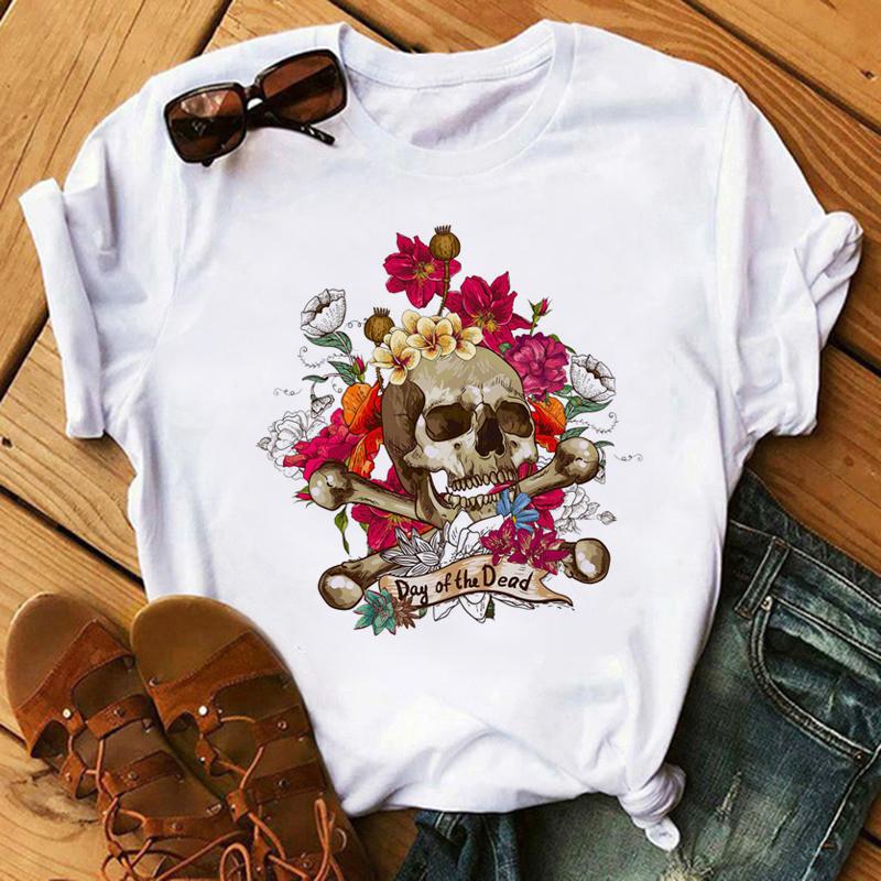 Camiseta De Arte Esttica Feminina De Flores De Caveira Roupas Punk Rock Camiseta Estampada Com Cavaleiro Roupas Fitness Vero 2020