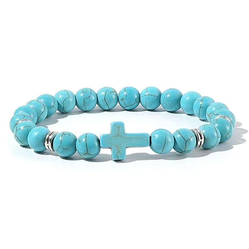 Prayer Men Natural Stone Wood Beads Rosary Hematite Cross Bracelets Onyx Meditation Bracelet Women Yoga Zircon Homme Pulsera