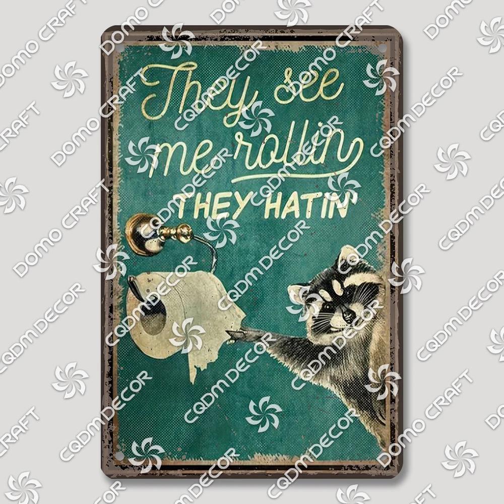 Vintage Retro Metal Tin Signs  Cute Owl Pig Cat and Funny WC Posters for Bathroom Mall BBQ Cafe Bar Pub Wall Decor