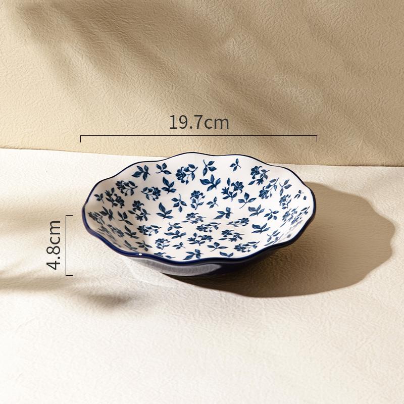 Retro Blaue Blumen Keramikteller Leichter Luxus Romantisches Restaurant Köstliche Pasta Steakteller Zuhause Frühstück Obst Salatteller