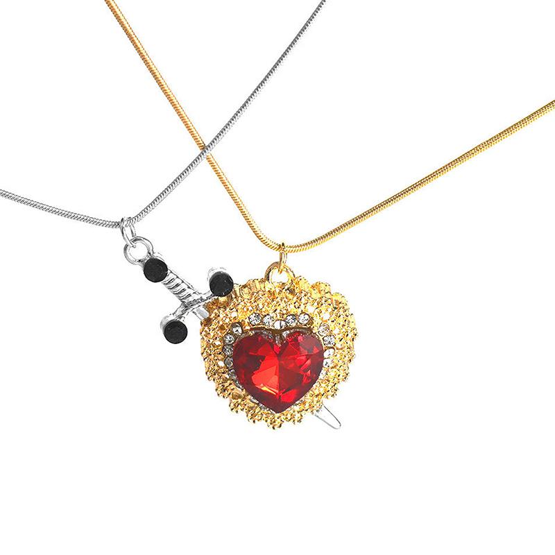 2pcs Fashion Creative Love Sword Heart Shape Pendant Necklace Couples Women and Men Party Jewelry Couple Gift Accessories