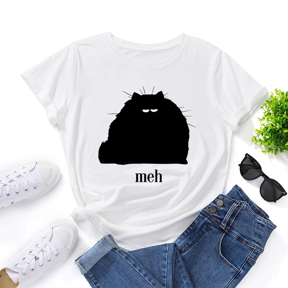Cartoon Cotton T-Shirt Short Sleeve Round Neck Women 2d Print Tops