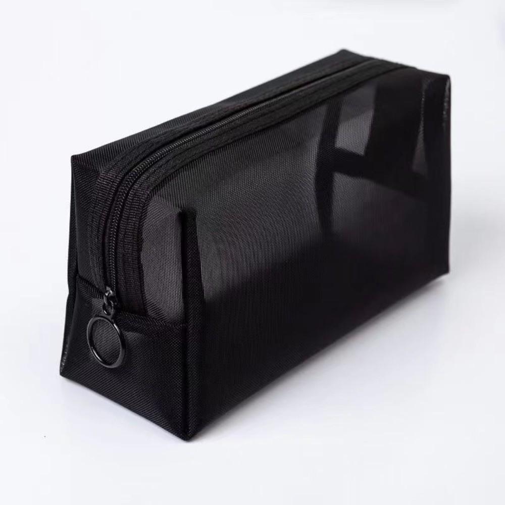 New Black Mesh Cosmetic Bag Portable Clear Mesh Toiletry Bag Zipper Closure Multi-functional Storage Pouch Travel Use