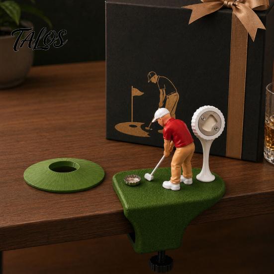 Origineller Bieröffner Golfflasche mit eingebautem Metallklinge und drehbarer Klemme, Mini-Golfer Schreibtisch Putter Design Magnetischer Kapselheber Fänger, Lustig
