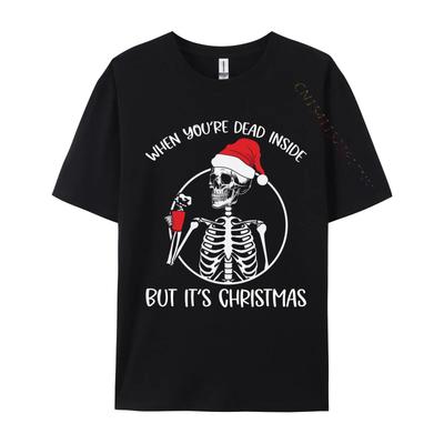 Coffee Skeleton When You're Dead Inside But It Is Christmas T Shirts Men T Shirt Cotton Oversized Tee Tops