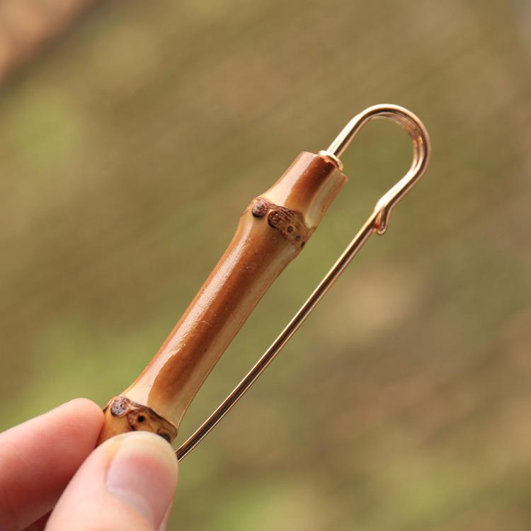 Винтажная Брошь из Натурального Бамбука Аксессуары для Одежды золотой