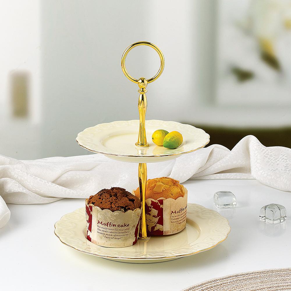 European Double-layer Fruit Tray Living Room Creative Table Cake Stand Dessert Sugar Dried Fruit Tray Afternoon Tea Ceramic Dessert Plate