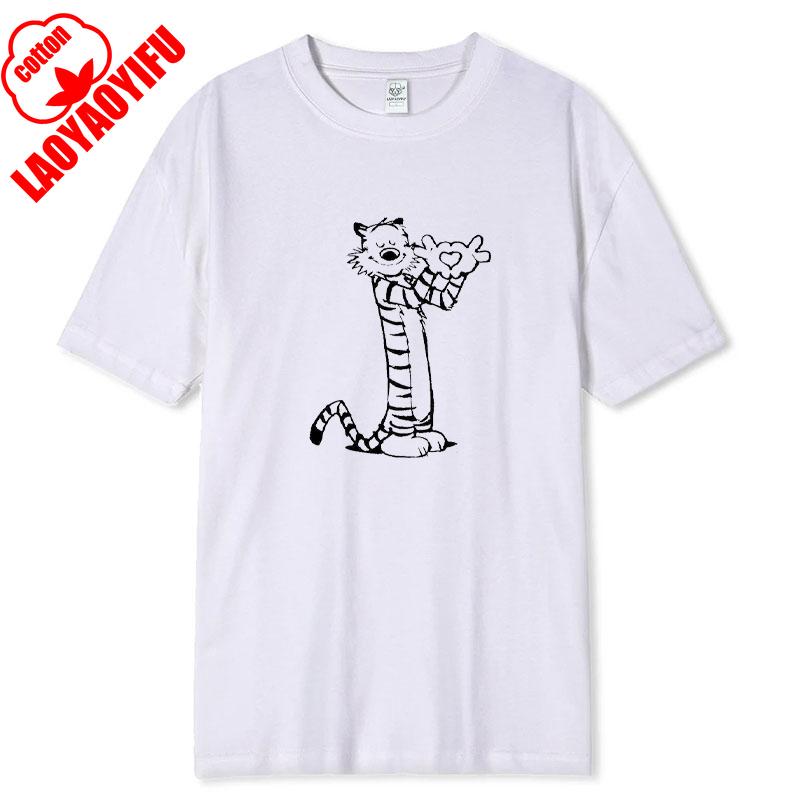 Vintage 90s Calvin Hobbes Tshirt Comic Strip Kawaii Friend Clothes Men Women Simple Casual Fashion Tees High Quality Cotton Tops